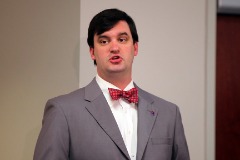 Patrick Walsh speaks to media prior to a football press conference at Louisiana Tech.